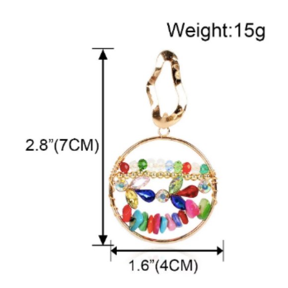 New, bohemian multicolored bead circular earrings - Picture 3 of 8